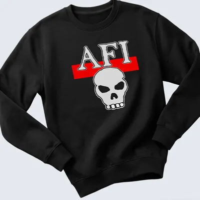Bold AFI skull logo T-shirt in white and red — printed on a unisex sweatshirt
