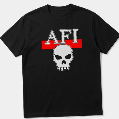 Bold AFI skull logo T-shirt in white and red