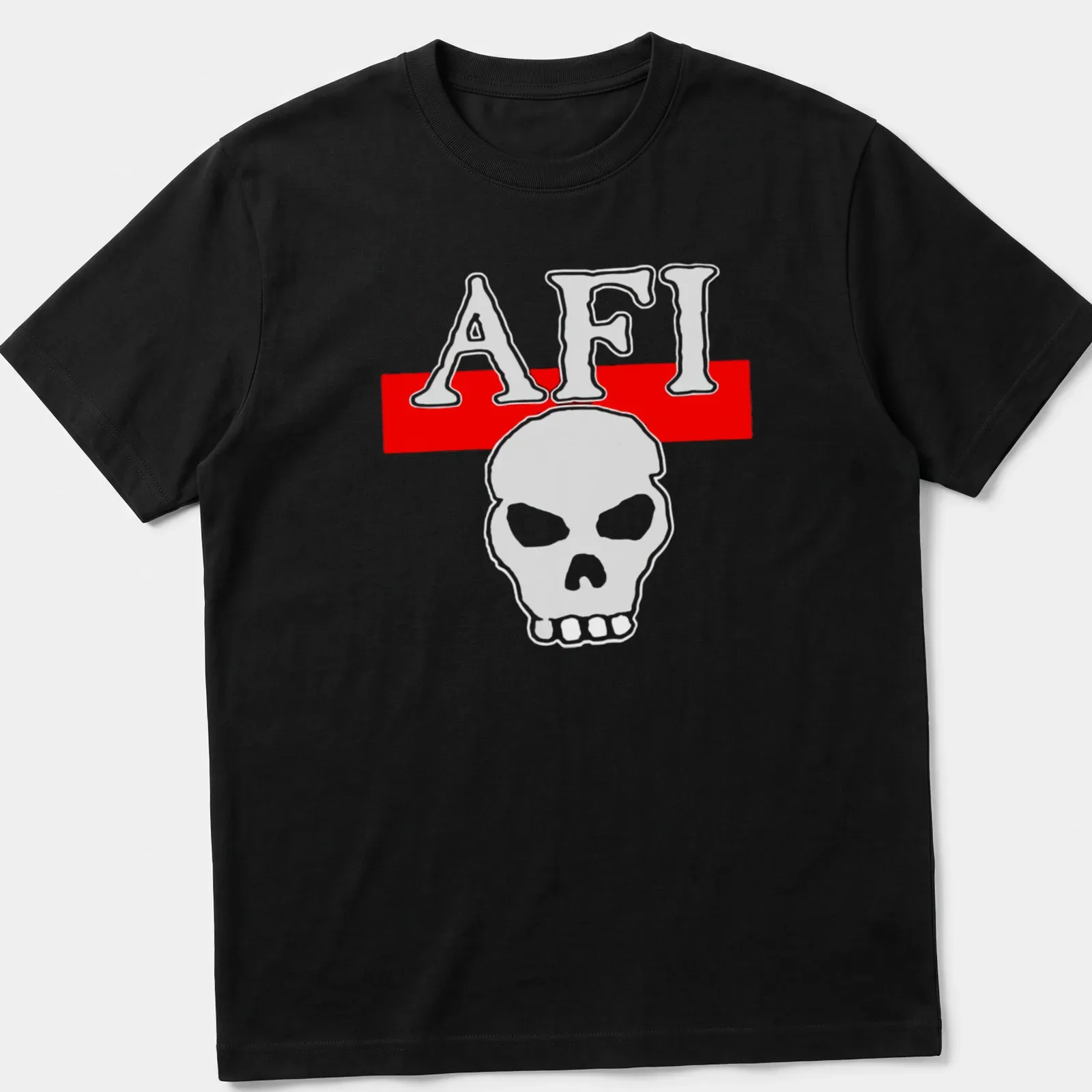 Bold AFI skull logo T-shirt in white and red — printed on a unisex t-shirt