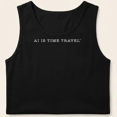 Minimalist white t-shirt with the slogan 'AI IS TIME TRAVEL' in bold typography. — printed on a tank top