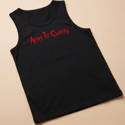 Bold typography of Alice In Chains on a red — printed on a tank top