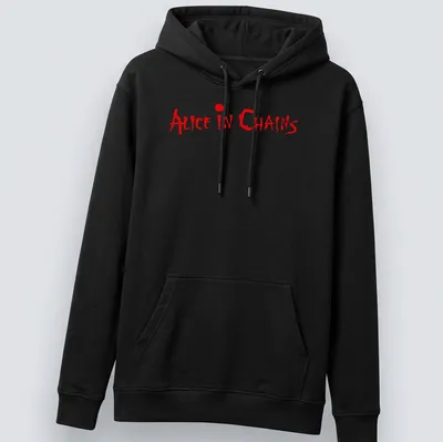 Bold typography of Alice In Chains on a red — printed on a unisex hoodie