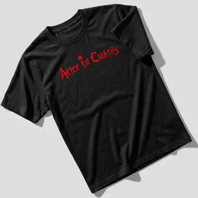 Bold typography of Alice In Chains on a red T-shirt