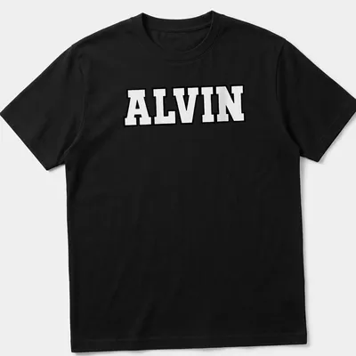 Bold black and white t-shirt featuring the name ALVIN in large text
