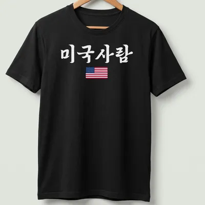 American Flag T-shirt featuring clean modern design with printed text 'λ―Έκ΅μ¬λ'