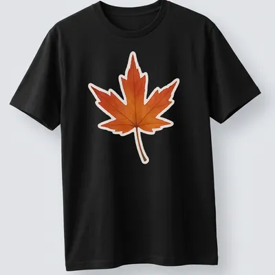 Watercolor design of an Amur maple leaf in orange, yellow, and brown