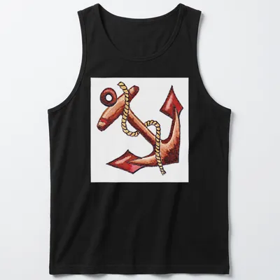 Illustration of an anchor entwined with rope in warm colors. — printed on a tank top