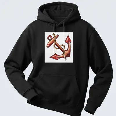 Illustration of an anchor entwined with rope in warm colors. — printed on a unisex hoodie