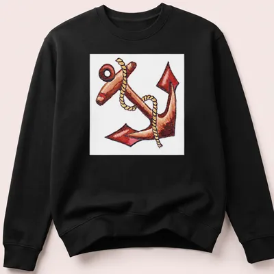 Illustration of an anchor entwined with rope in warm colors. — printed on a unisex sweatshirt