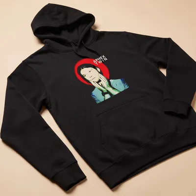 Abstract Aphex Twin graphic T-shirt featuring bold red, white, blue, and green design — printed on a unisex hoodie