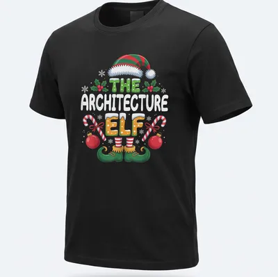 Colorful cartoon elf with tools and text 'THE ARCHITECTURE ELF'