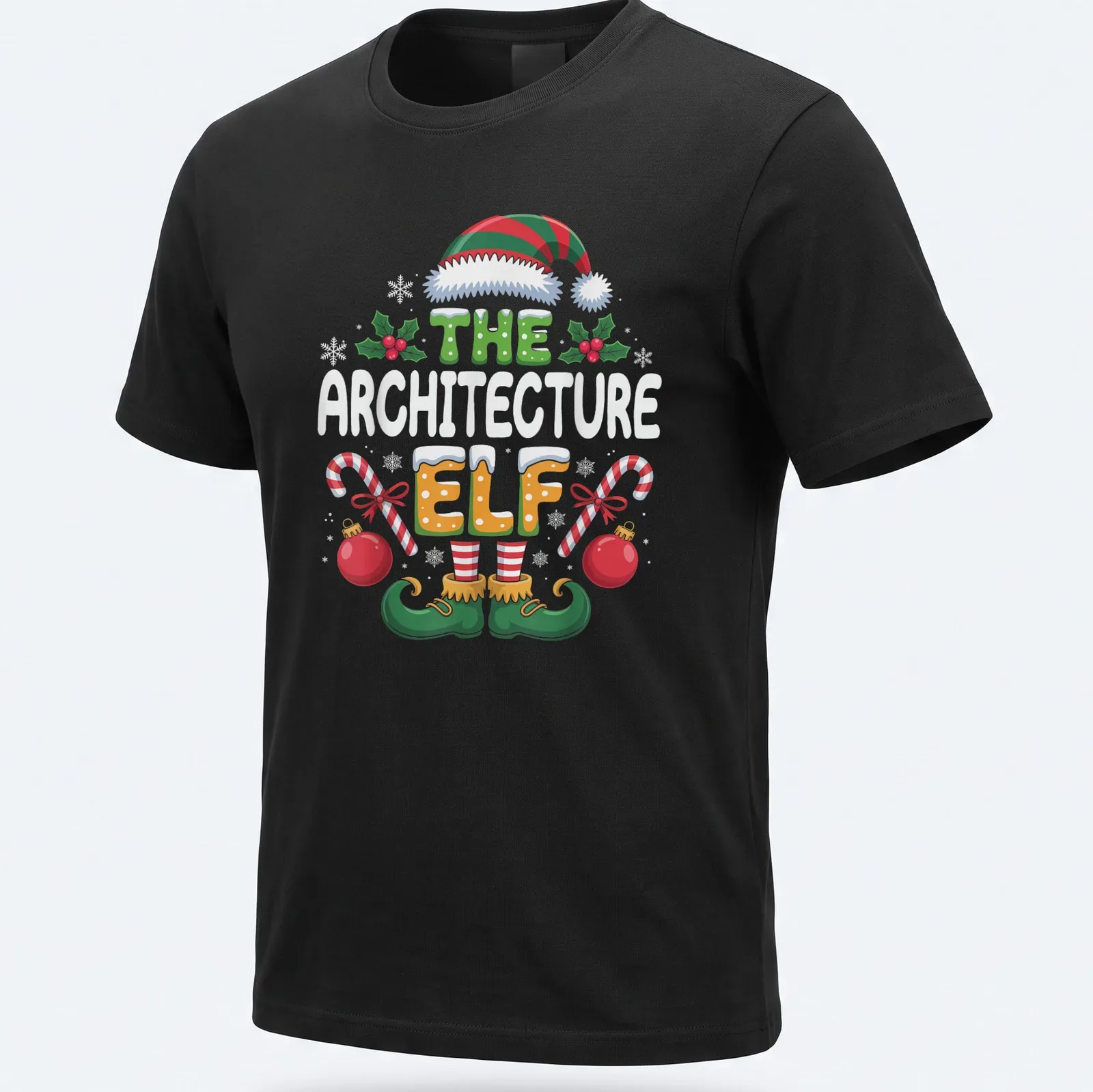 Colorful cartoon elf with tools and text 'THE ARCHITECTURE ELF' — printed on a unisex t-shirt