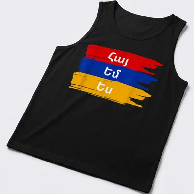 Bold Brush Stroke Armenian Pride T-shirt with text in red, blue, and yellow — printed on a tank top