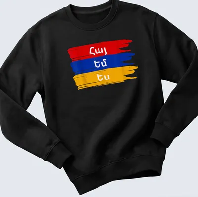 Bold Brush Stroke Armenian Pride T-shirt with text in red, blue, and yellow — printed on a unisex sweatshirt