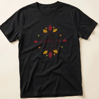 Whimsical autumn leaves with the text 'I WILL BE GRATEFUL FOR THIS DAY'