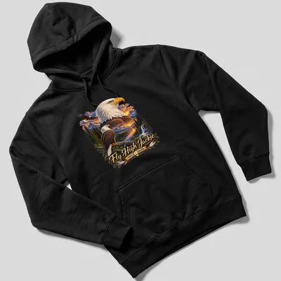 Realistic print of a Bald Eagle with text honoring Jackie 2012-2026 — printed on a unisex hoodie