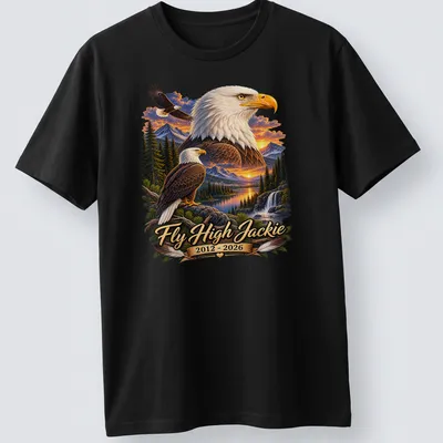 Realistic print of a Bald Eagle with text honoring Jackie 2012-2026
