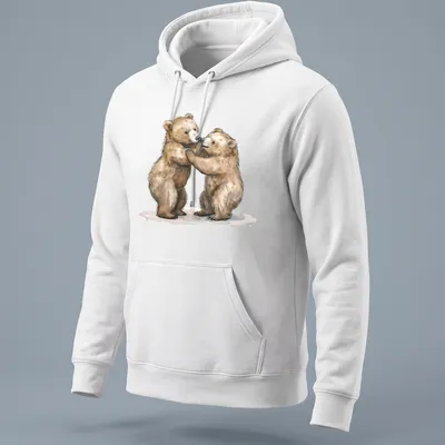 Watercolor print of a cute bear cub in brown, beige, and cream tones — printed on a unisex hoodie