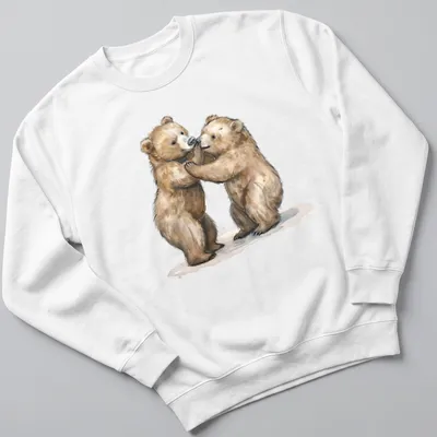 Watercolor print of a cute bear cub in brown, beige, and cream tones — printed on a unisex sweatshirt