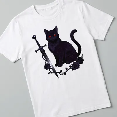 Illustration of a black cat wielding a sword with roses in vibrant colors