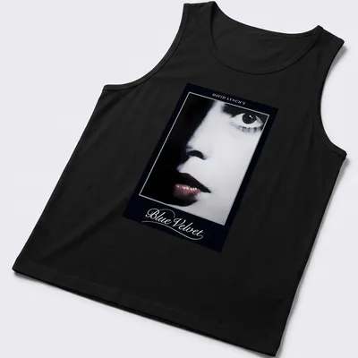 Artistic portrait t-shirt featuring Blue Velvet and David Lynch's name — printed on a tank top