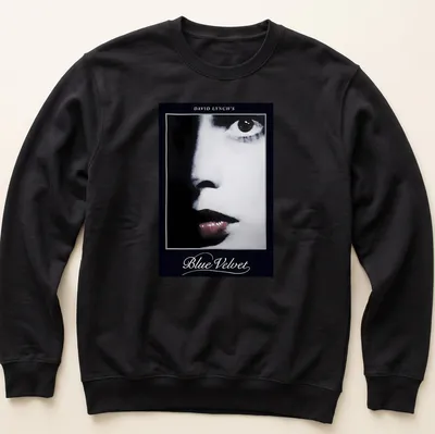 Artistic portrait t-shirt featuring Blue Velvet and David Lynch's name — printed on a unisex sweatshirt