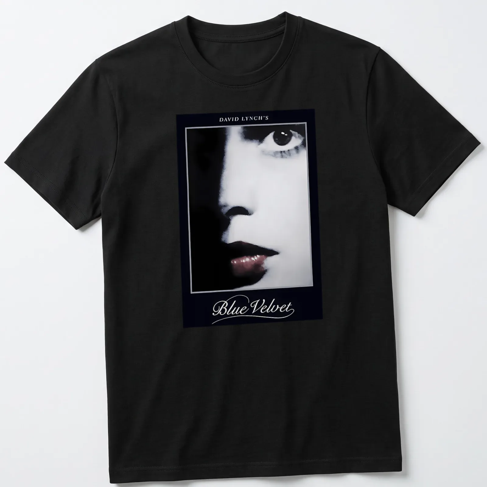 Artistic portrait t-shirt featuring Blue Velvet and David Lynch's name — printed on a unisex t-shirt