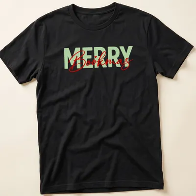Modern calligraphy design saying Merry Bookmas for book lovers in festive colors