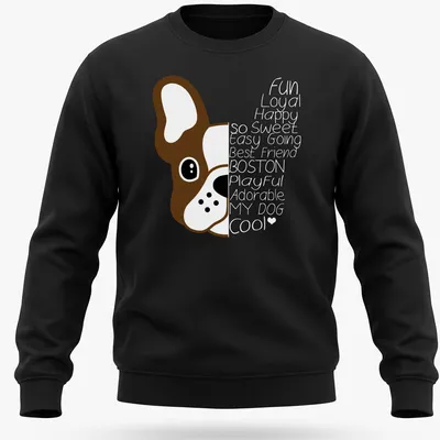 Kawaii line-art illustration of a brown Boston Terrier on a — printed on a unisex sweatshirt