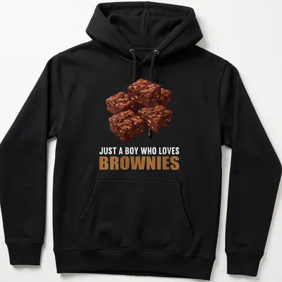 Cartoon design with text and brownies, featuring playful colors. — printed on a unisex hoodie