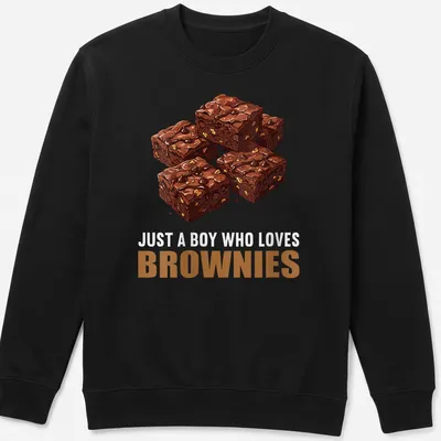 Cartoon design with text and brownies, featuring playful colors. — printed on a unisex sweatshirt