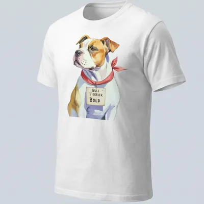 Realistic illustration of a Bull Terrier with text 'BULL TERRIER BOLD'