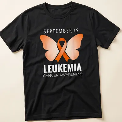 Butterfly graphic with text about leukemia cancer awareness in orange and white