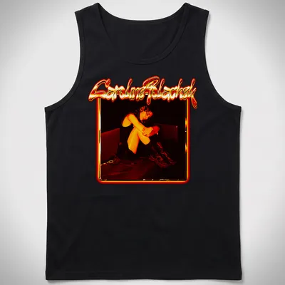 Caroline Polachek portrait in glow frame with red and orange colors — printed on a tank top