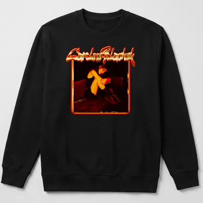 Caroline Polachek portrait in glow frame with red and orange colors — printed on a unisex sweatshirt