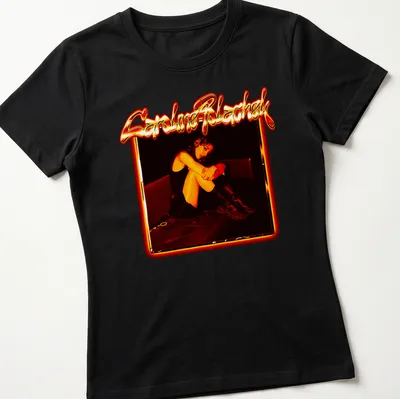 Caroline Polachek portrait in glow frame with red and orange colors — printed on a women's shirt