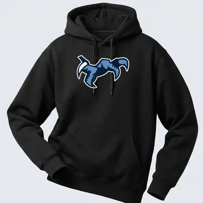 Stylized graphic of an eagle flying in shades of blue — printed on a unisex hoodie