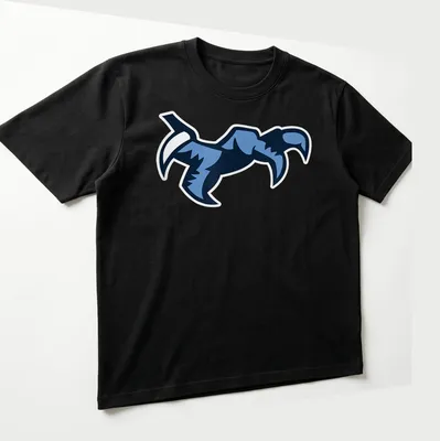 Stylized graphic of an eagle flying in shades of blue — printed on a unisex t-shirt (angled view)