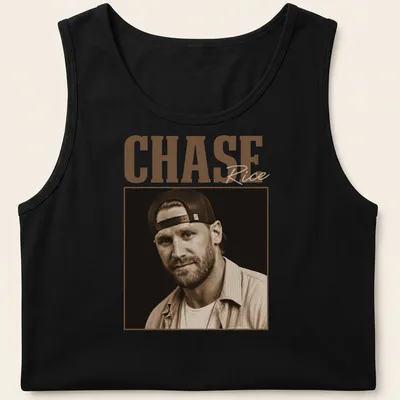 Vintage sepia Chase Rice t-shirt with brown and beige colors — printed on a tank top