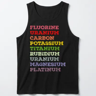 Vintage distressed design featuring chemistry elements in multiple colors — printed on a tank top