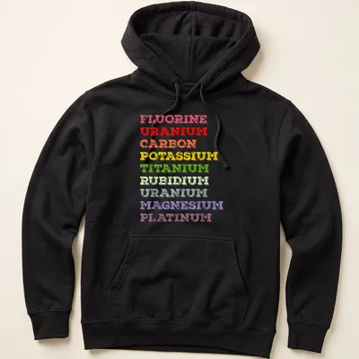 Vintage distressed design featuring chemistry elements in multiple colors — printed on a unisex hoodie