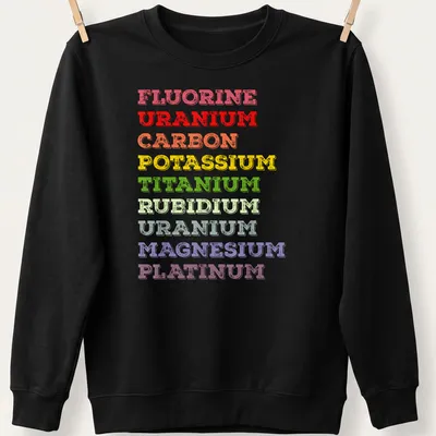 Vintage distressed design featuring chemistry elements in multiple colors — printed on a unisex sweatshirt