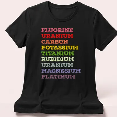 Vintage distressed design featuring chemistry elements in multiple colors — printed on a women's shirt