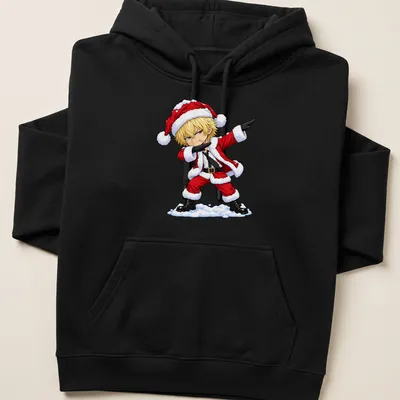 Chibi Santa dabbing in anime style with bright colors — printed on a unisex hoodie
