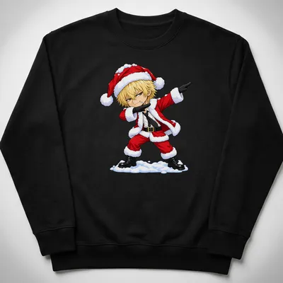 Chibi Santa dabbing in anime style with bright colors — printed on a unisex sweatshirt
