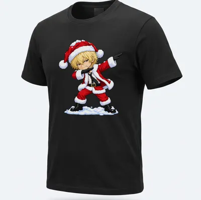 Chibi Santa dabbing in anime style with bright colors