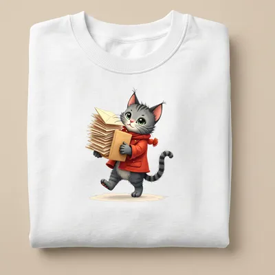 Kawaii illustration of a Christmas cat in festive attire with letters — printed on a unisex sweatshirt