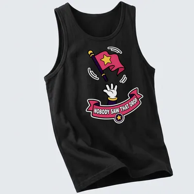 Cartoon t-shirt featuring a color guard flag and hand with humorous text about dropping it. — printed on a tank top