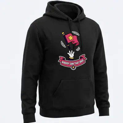 Cartoon t-shirt featuring a color guard flag and hand with humorous text about dropping it. — printed on a unisex hoodie