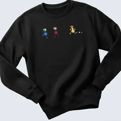 Playful cartoon t-shirt with colorful walking characters and the text Big Walk — printed on a unisex sweatshirt